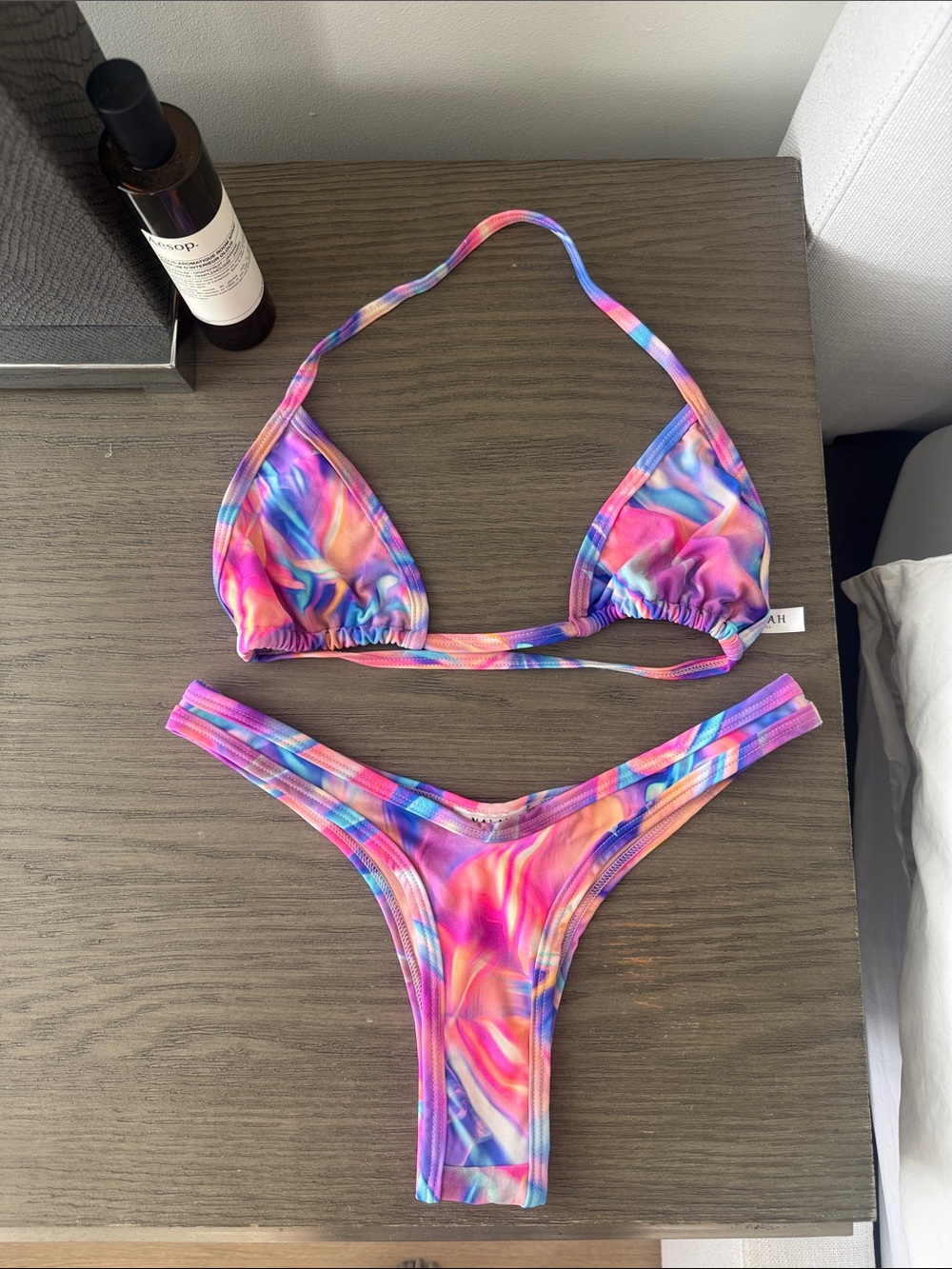 Pink/Purple/Blue/Orange Neon Tie-Dye Triangle Bikini Set Small Festival